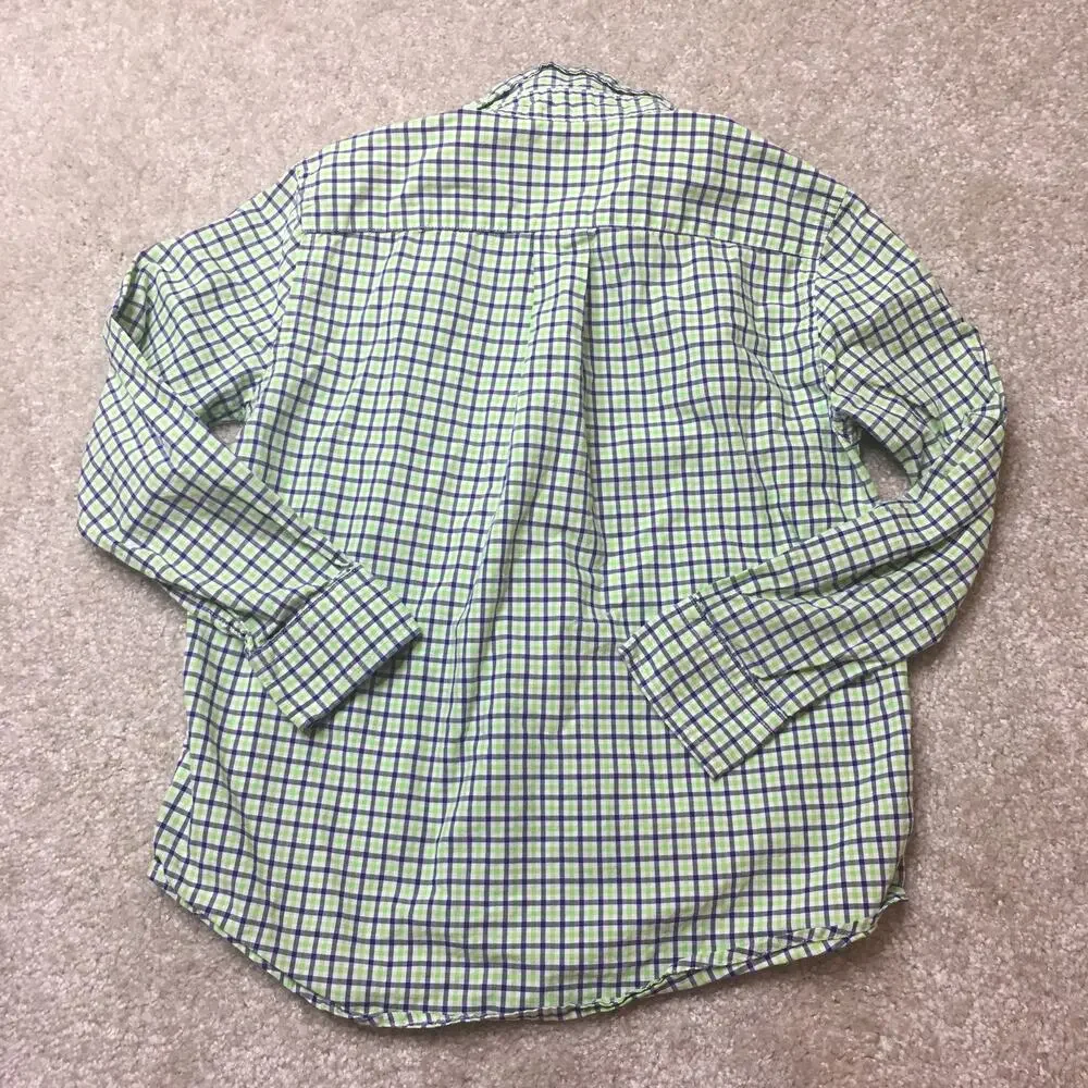 Ralph Lauren Boys Green White Navy Blue Plaid Shirt Size 6